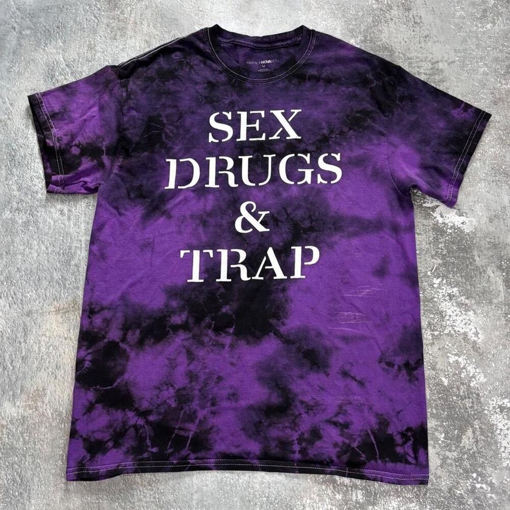 Y2K Funny Sex Drugs & Trap Black & Purple T Shirt! Humor Size Medium